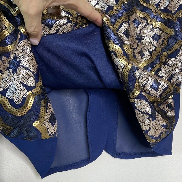 Miami Navy Gold Sequin Button Back Blouse Sz M - Picture 4 of 10